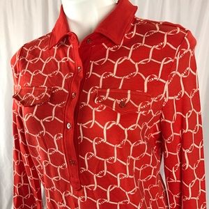 Talbots Long Sleeve Measuring Tape Logo Polo Med